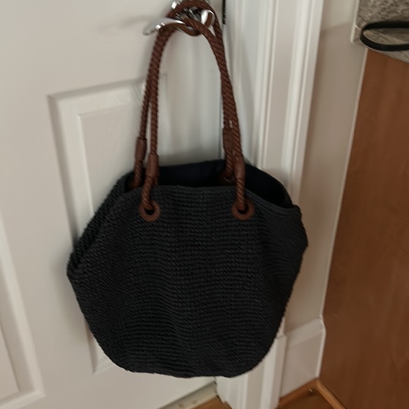 Navy blue straw tote - Picture 4 of 5